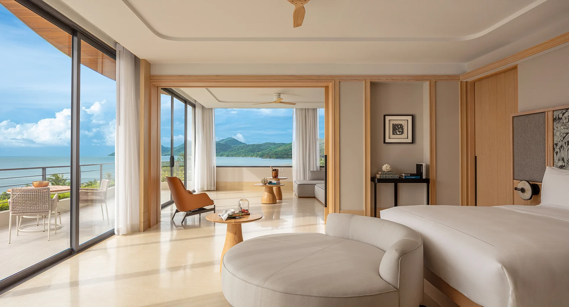 Luxurious oceanview suite with natural light and elegant interior at Anantara Koh Yao Yai.