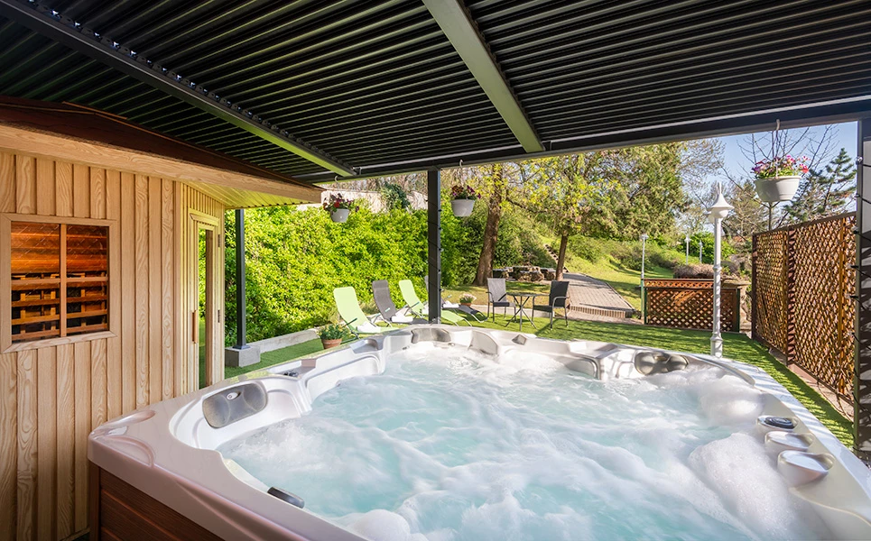 Cozy jacuzzi area with harmonious natural and artificial lighting