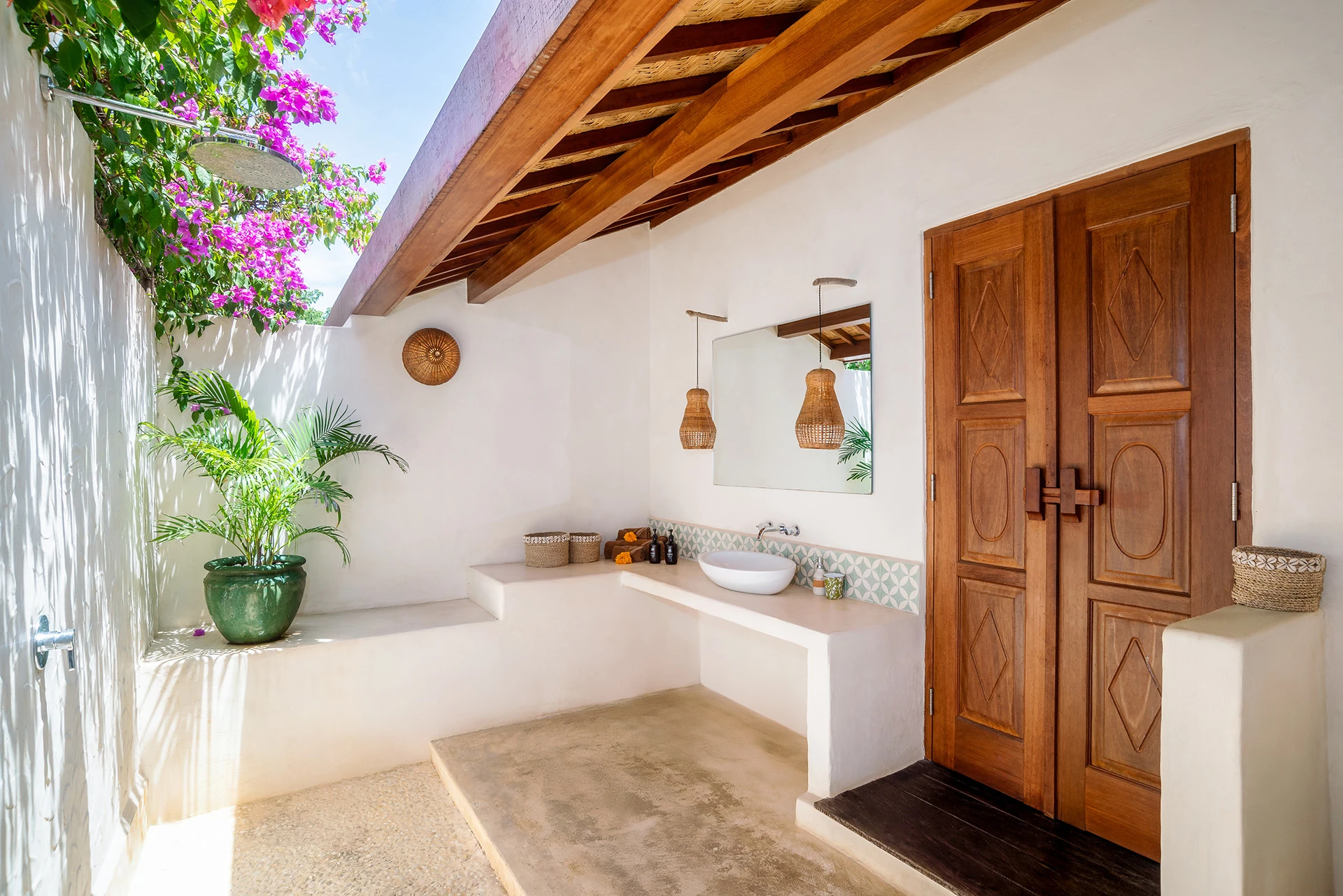 Bright, natural-style bathroom with outdoor vibe and clean minimalistic design.