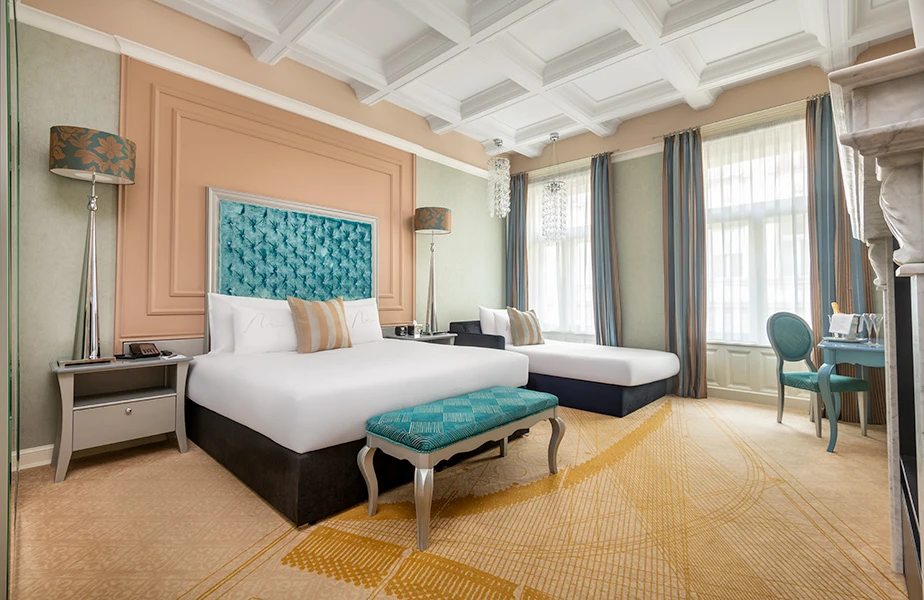 Polished hotel photo with corrected colors and perspective